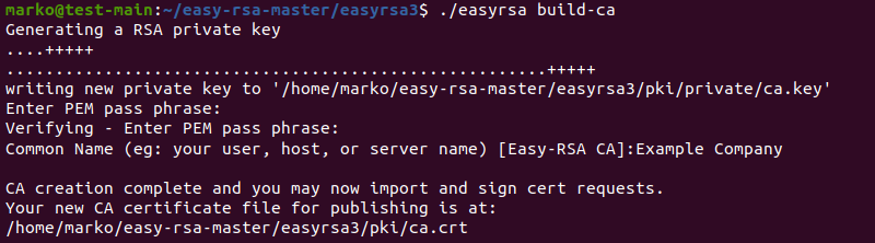 Initiating the creation of a self-signed CA using Easy-RSA