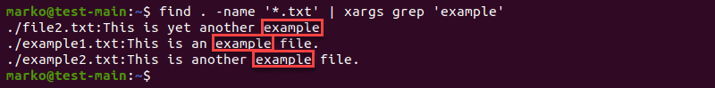 Using the grep command with xargs to search files for stings