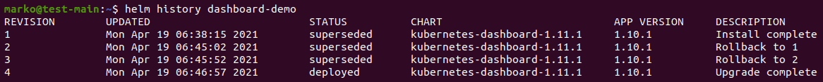 Using helm history to see changes within a release