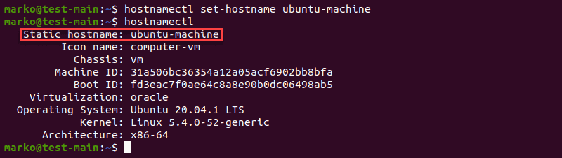 Changing hostname using hostnamectl set-hostname command