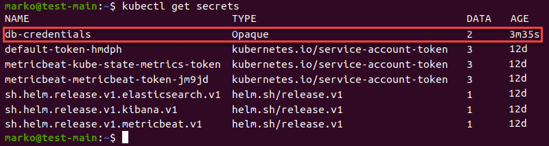 Using kubectl get secrets to view a list of available secrets