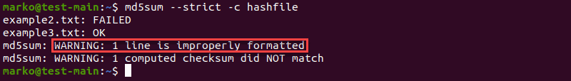 Using the --strict option to exit non-zero for improperly formatted hash values