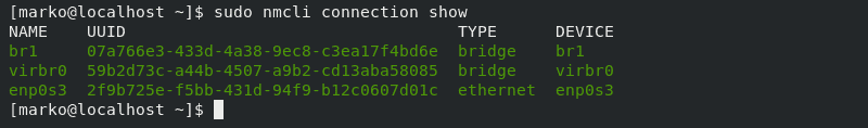 Showing available connections after adding the bridge connection