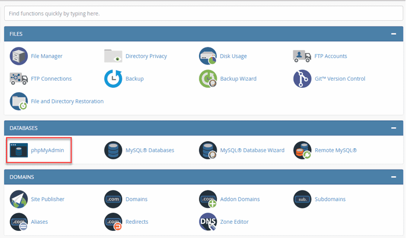 launch phpmyadmin in cpanel