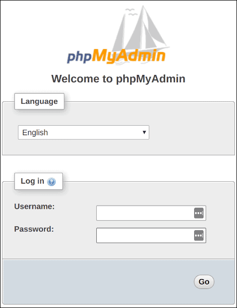 phpMyAdmin Login Page