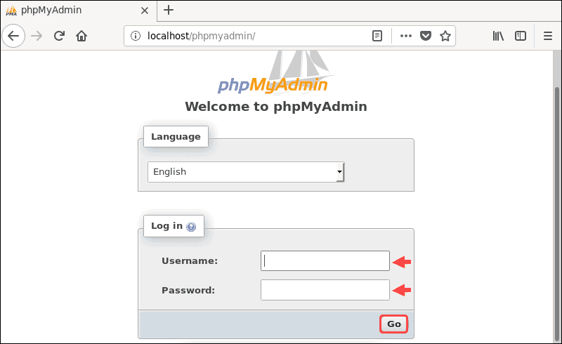 The phpMyAdmin logon page.