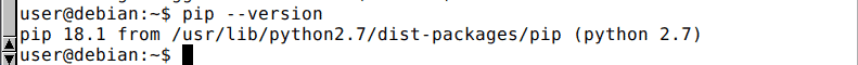 Debian terminal showing the version of pip.