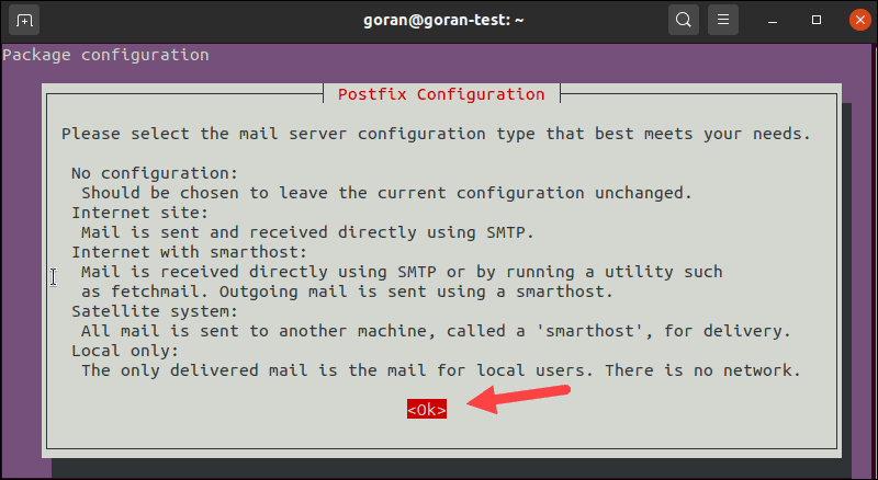 Postfix Configuration in ubuntu when installing Apache mod_evasive