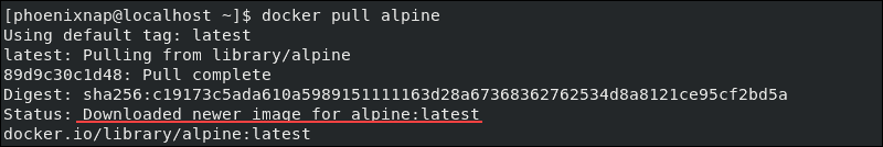 Command to retrieve a basic alpine image using Docker on CentOS 8