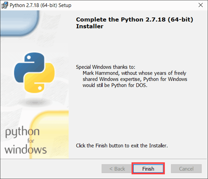 Conclude Python 2.7 installation on Windows.