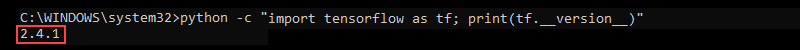 python -c tensorflow version command line output
