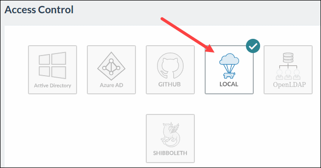 Select LOCAL configuration from the access control menu.