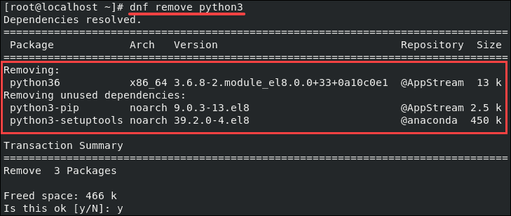 remove Python 3 from CentOS 8