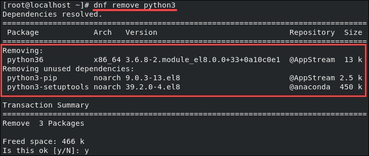 Удалить python 3 centos