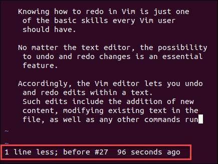 example of undoing changes in Vim