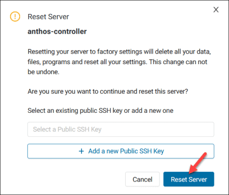 Confirmation message when resetting a BMC server