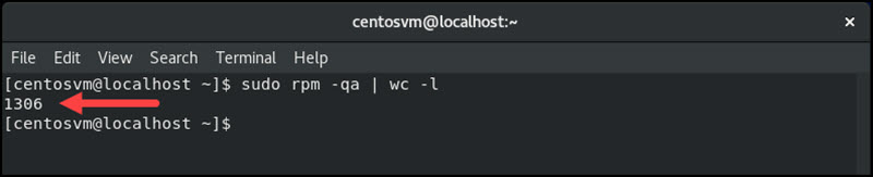 terminal with rpm wc command