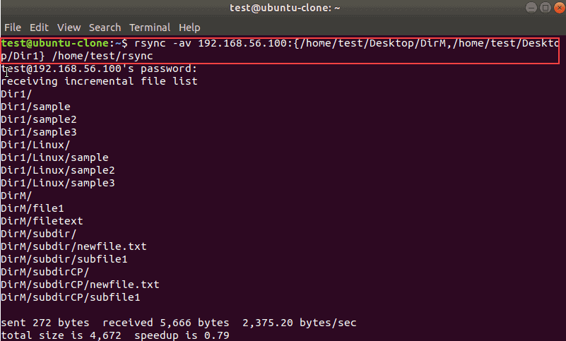 example of copying multiple files from a remote server with rsync command in linux