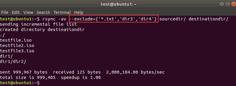 Terminal ouptut for rsync exlcude multiple files and directories