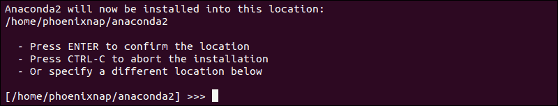 select the installation destination folder for anconda2