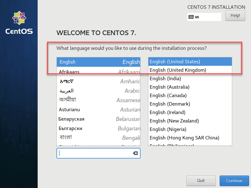 Select the language to be used for the installation process.