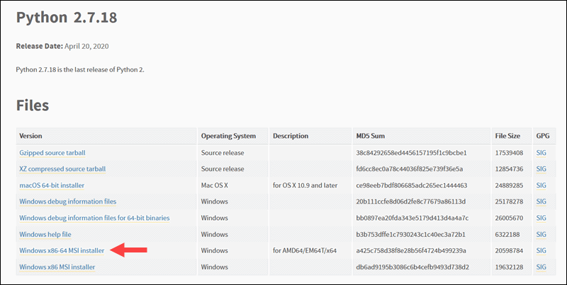 Select the correct Python version to download.