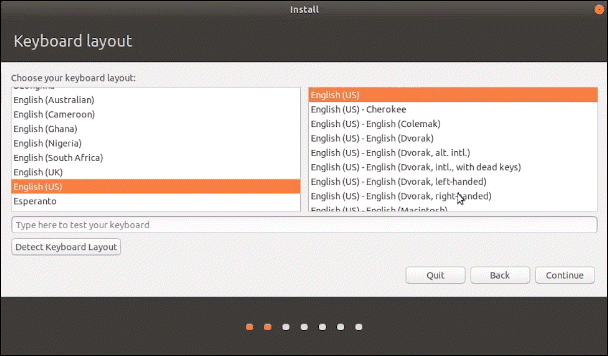 Select the language the ubuntu installation is to be conducted in.