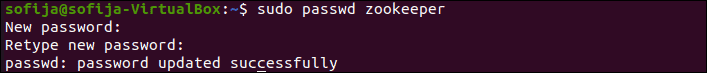 Set a password for the ZooKeeper user.