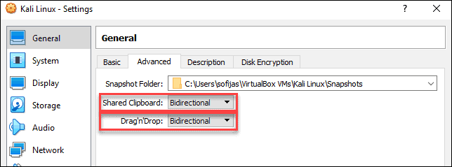 set bidirectional shared clipboard and drag n drop