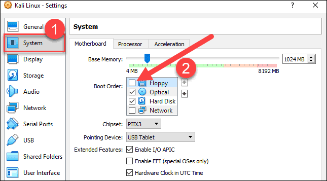 best settings for kali linux virtualbox