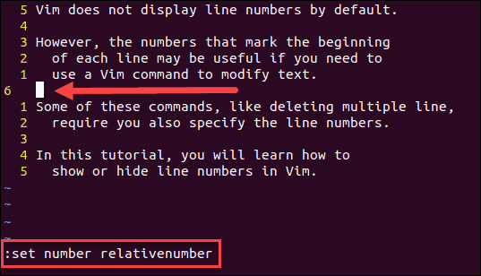 Vim set hybrid line numbers command screenshot example