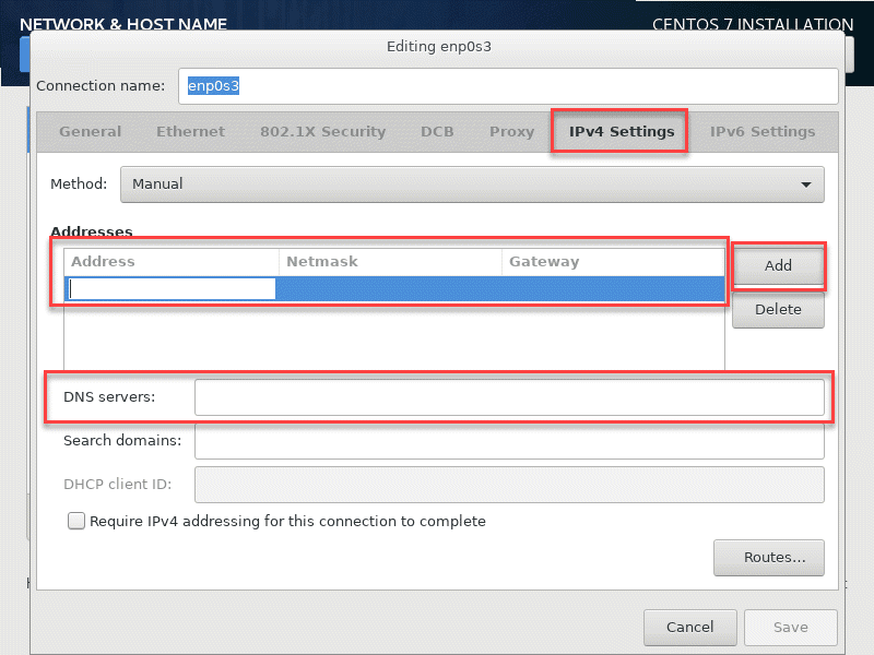 IPv4 and Ipv6 settings durring CentOS installation.