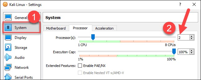 set number of processors for vm