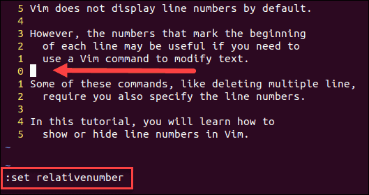Displaying an example of vscode vim relative line numbers