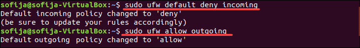 commands for setting up default ufw rules
