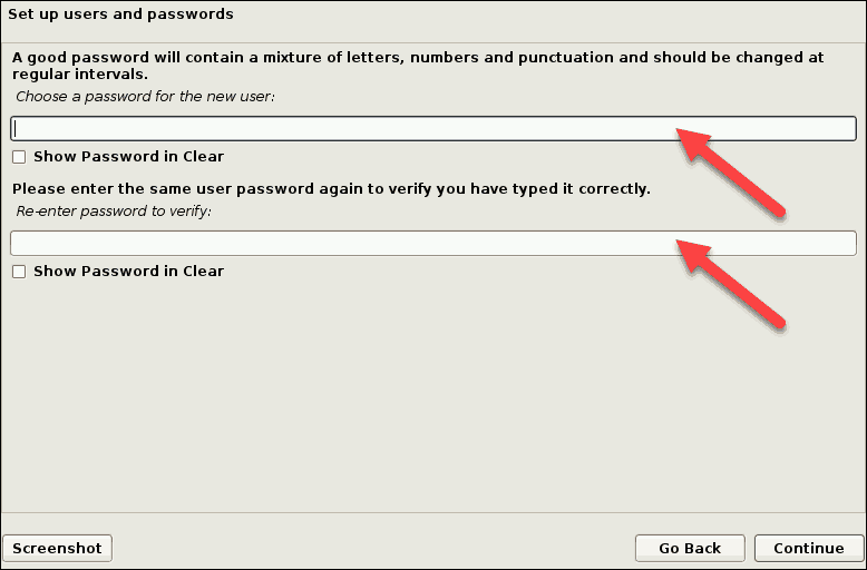 creating password during setup process