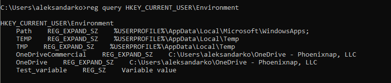 Listing all user-specific environment variables in the registry