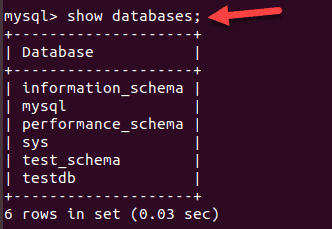 The list of MySQL databases when using the show databases command