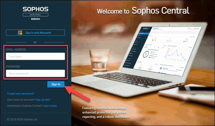 sign page for sophos