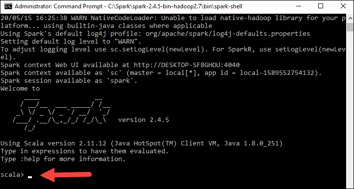 Scala shell after launching apacheSpark in windows