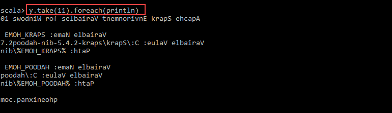 Spark scala action to put the characters of a file in reverse.