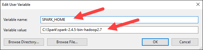 Adding Spark home variable path in Windows.