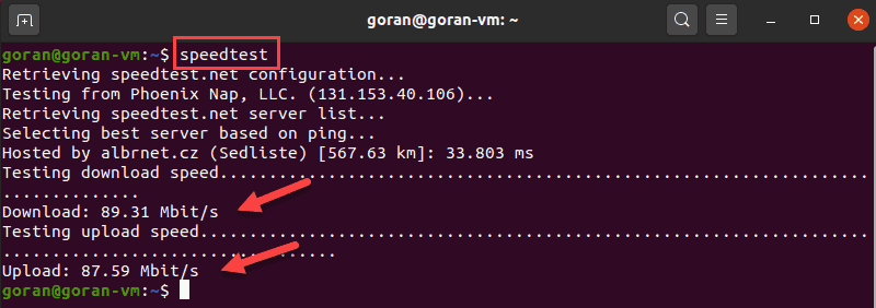 Run speedtest on Linux.