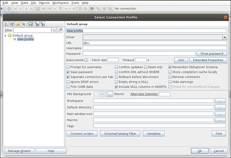 View of SQL Workbench interface when accessed from Ubuntu 18.04.