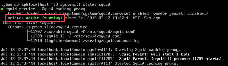 squid is active and running on CentOS