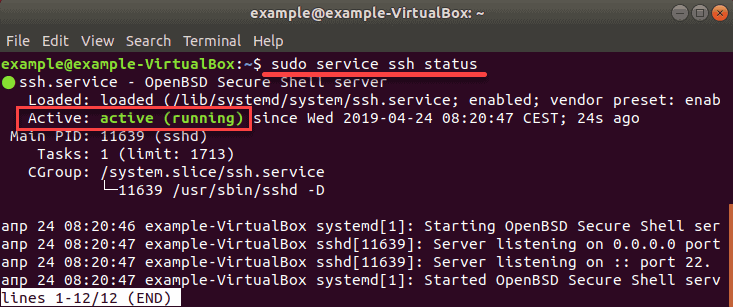 verification that SSH is enabled on Ubuntu