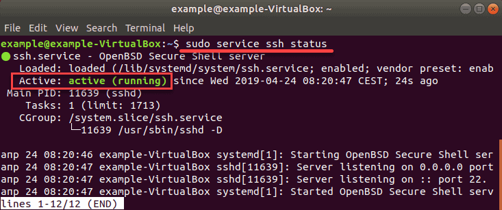 Как включить SSH в Ubuntu 18.04 ssh active running