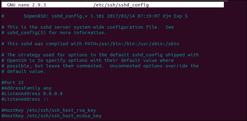 Content of sshd configuration file.
