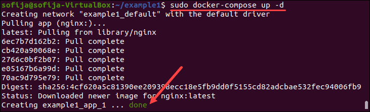 Start a container for the first web service using docker-compose.