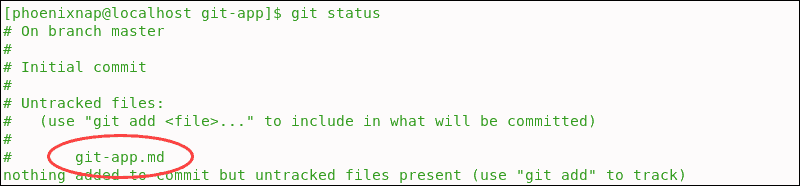 Output confirms that the git file is untracked